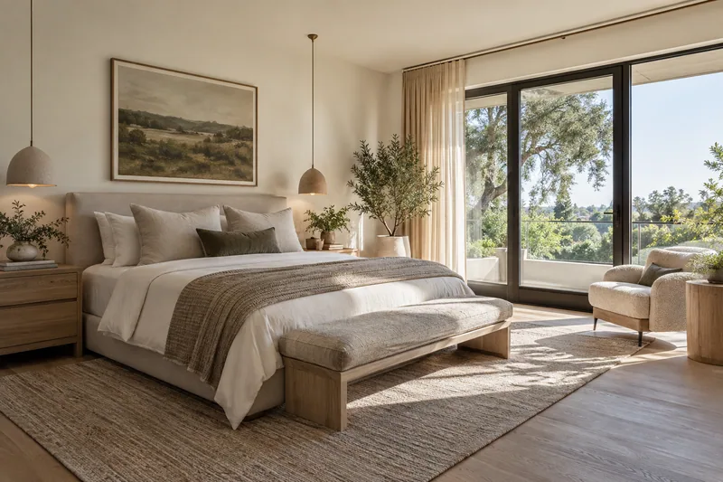 Sunlit bedroom photographed for a real estate listing