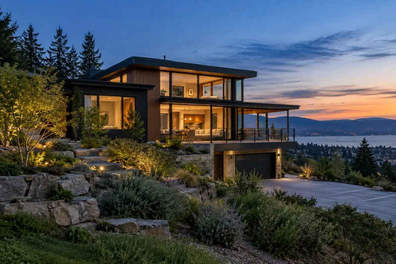 Twilight exterior of a luxury property